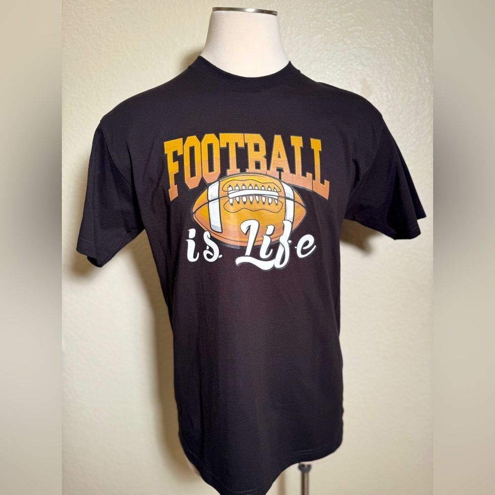 FOOTBALL IS LIFE TSHIRT  100% cotton UNISEX BLACK ORANGE